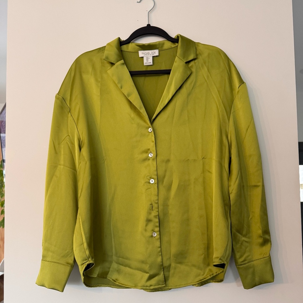 RACHEL ZOE SATIN CHARTREUSE BLOUSE